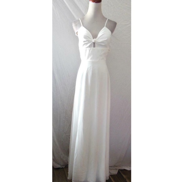 NEW DRESS THE POPULATION Cambria WHITE Chiffon TIE BODICE Flowing DRESS Gown S - Picture 6 of 12